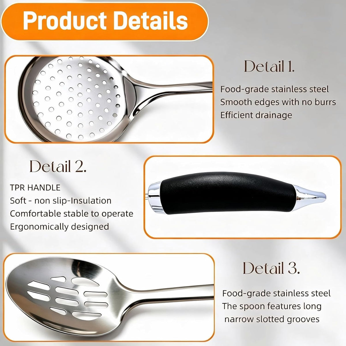 Eryzca Slotted Spoons for Straining, Stainless Steel Spider Strainer