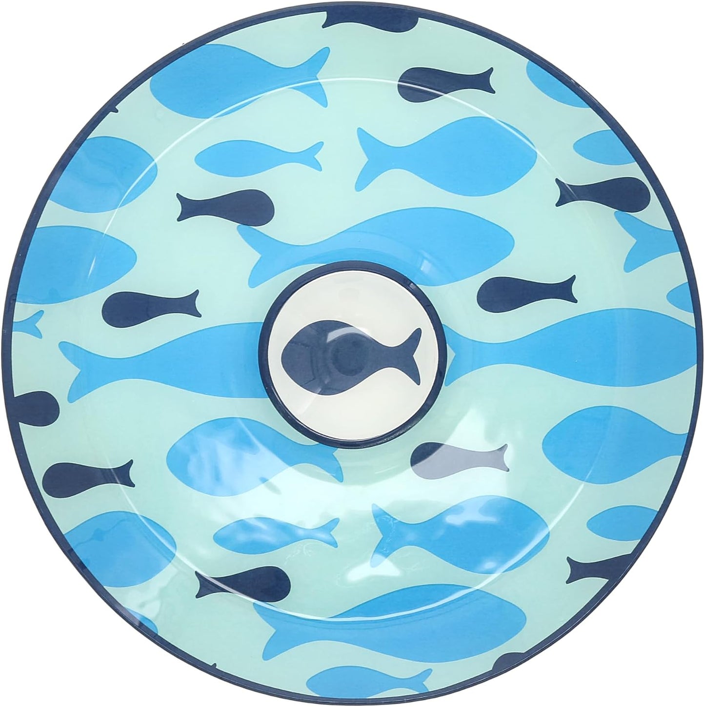 Pavilion Gift Company - Lake - 11.5" Chip Holder with 6" Glass Serving 10 Oz Dip Bowl Fish Fishing Boat Boating Lake Beach Waterfront Ocean Nautical Seaside River Kitchen Decor Summer Serveware
