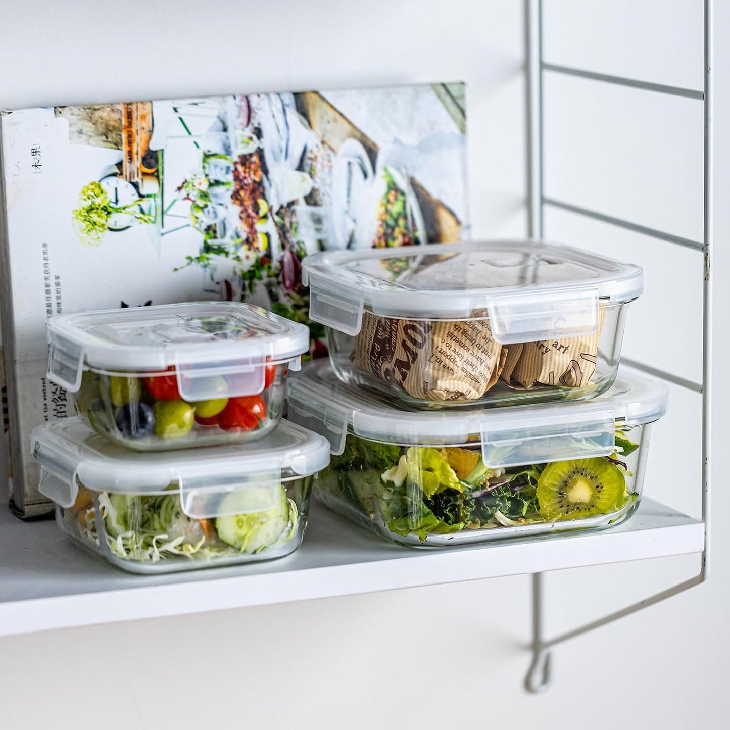 Airtight Glass Food Storage Containers with Lids (4-Piece Set) - Leakproof BPA-Free Glass Containers for Soup, Leftovers, Meal Prep, Office Lunch - Microwave, Dishwasher & Freezer Safe