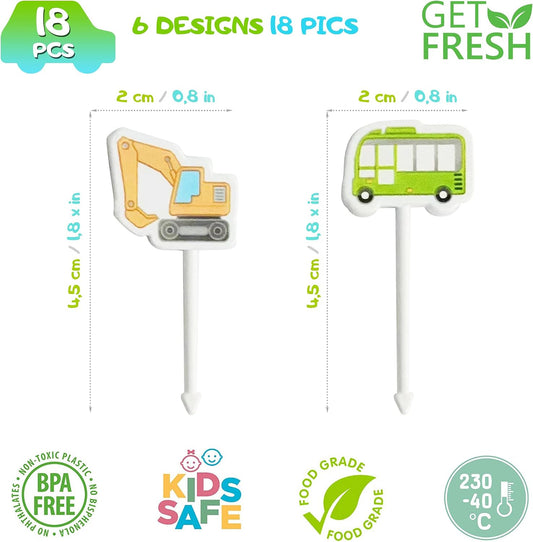 GET FRESH Vehicle Food Picks for Kids – 24-pcs Transport Car Bento Picks Lunch Box Decoration for Kids and Toddlers – Automobile Bento Deco Children Toothpicks Set