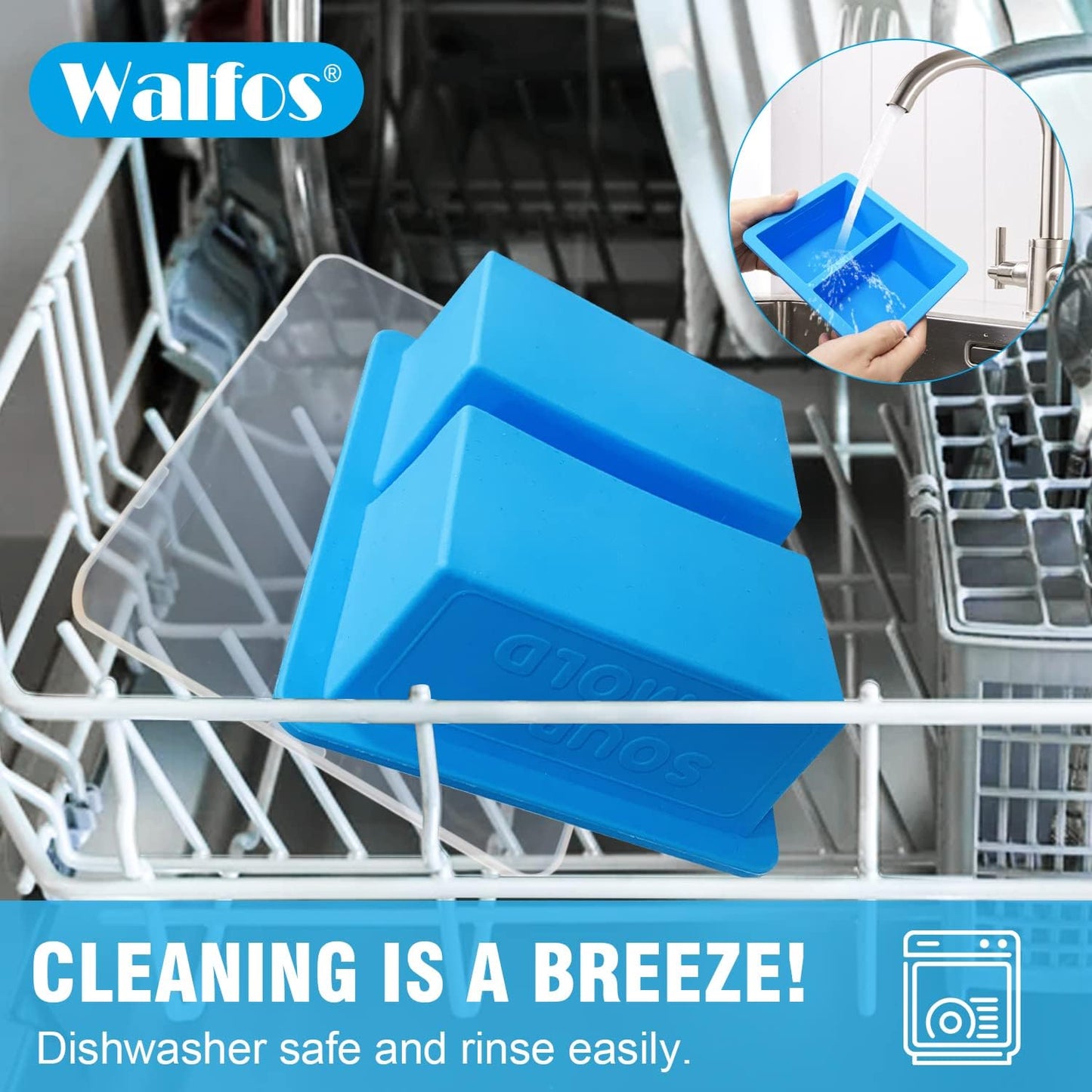 Walfos Silicone Freezer Tray with Lid - 1.5Cup Silicone Food Freezer Tray - Soup, Sauce, leftovers, Homemade Meal Prep Freezing Kitchen Storage Containers - 4pcs-blue