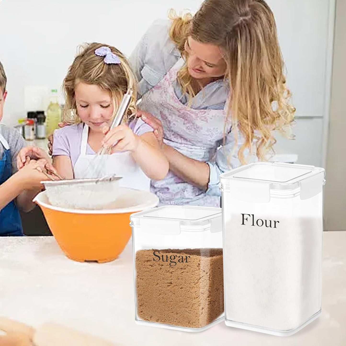 Set of 2 Large Food Storage Jars 4L - Airtight Containers with Lids, White with Free Spoon - Kitchen Canisters for Sugar,Flour,Coffee,Pantry Organization-S
