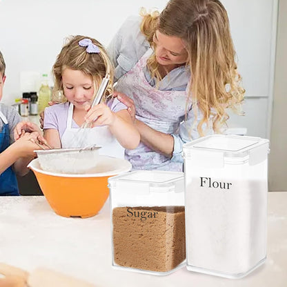 Set of 2 Large Food Storage Jars 4L - Airtight Containers with Lids, White with Free Spoon - Kitchen Canisters for Sugar,Flour,Coffee,Pantry Organization-S