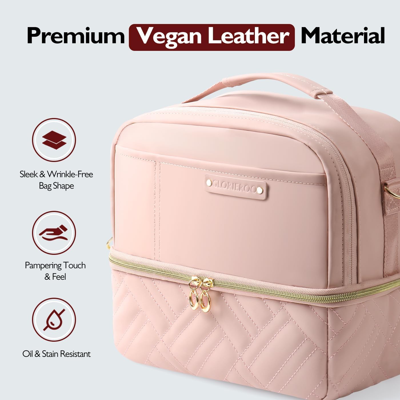 Double Deck Lunch Box Bag Women - Vegan Leather Insulated Waterproof Leakproof Cooler for Work Travel Picnics - Teacher Mothers Day Christmas Birthday Gifts