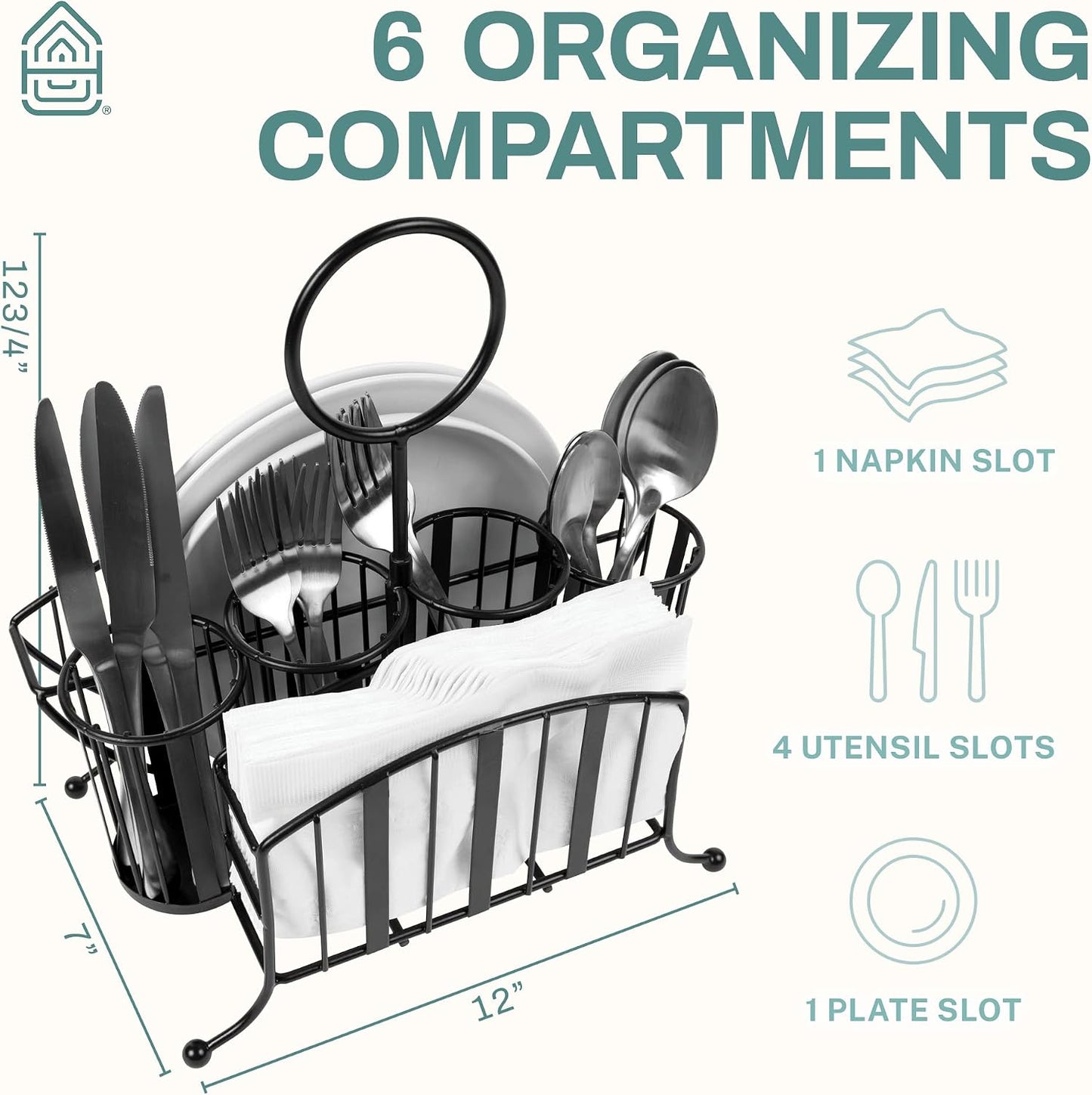 Home Intuition Utensil Caddy Catch All Silverware Holder for Plates, Knives, Forks, Spoons Napkins Table Serving BBQ, Hosting Indoor Outdoor