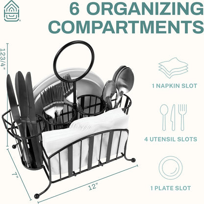 Home Intuition Utensil Caddy Catch All Silverware Holder for Plates, Knives, Forks, Spoons Napkins Table Serving BBQ, Hosting Indoor Outdoor