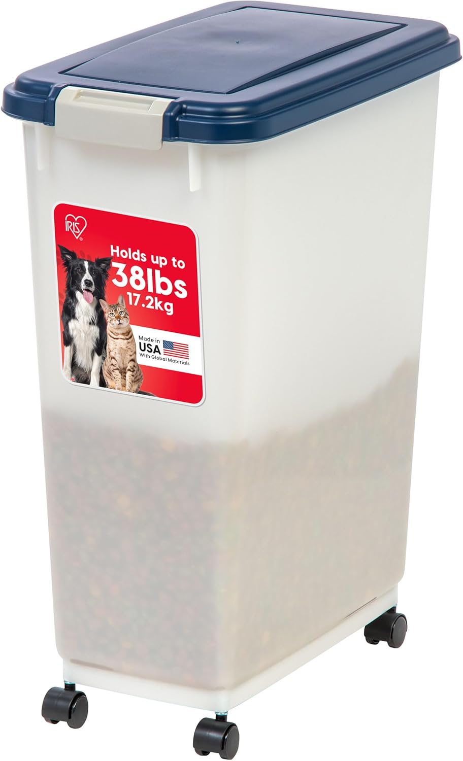 IRIS USA Dog Food Storage Container, 2 Pack, Up to 30 lbs Each, Airtight Seal for Freshness, Wheels for Rolling, Easy One Hand Opening, Made in USA, BPA Free, Clear/Black