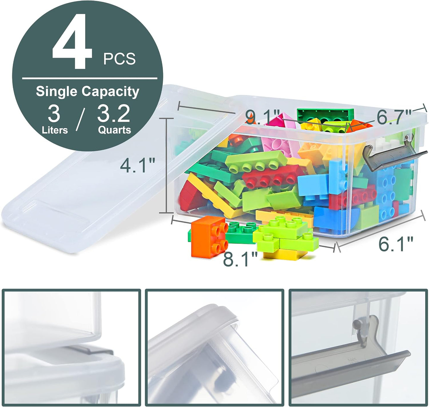 Citylife 6Packs 7.8Qt Plastic Storage Bins with Lids, Clear Organizer | Stackable totes Containers for Craft Supplies, Documents,Garage,Toys,Office and Classroom