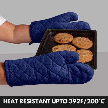 Oven Mitt (7"x13") & Pot Holder (8"x8") 100% Cotton Set of Heat Resistant Oven Gloves & Hot Pads for Gifts, BBQ, Cooking, Baking, Thanksgiving - Mustard Yellow