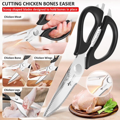 MAD SHARK Kitchen Scissors All Purpose Kitchen Shears Come Apart,Stainless Steel Utility Scissors with Comfort Grip,Heavy Duty Poultry Shears for Food,Chicken,Meat,Fish,Dishwash Safe(BLACK)