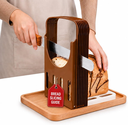 Premium Bread Slicer - Homemad Bagel Sourdough Cutter Sandwich Manual Rounds Knife For Slicing Guide Board Loaf English Muffin Dough Accessories Even Slices Foldable Adjustable Thickness Non Toxic