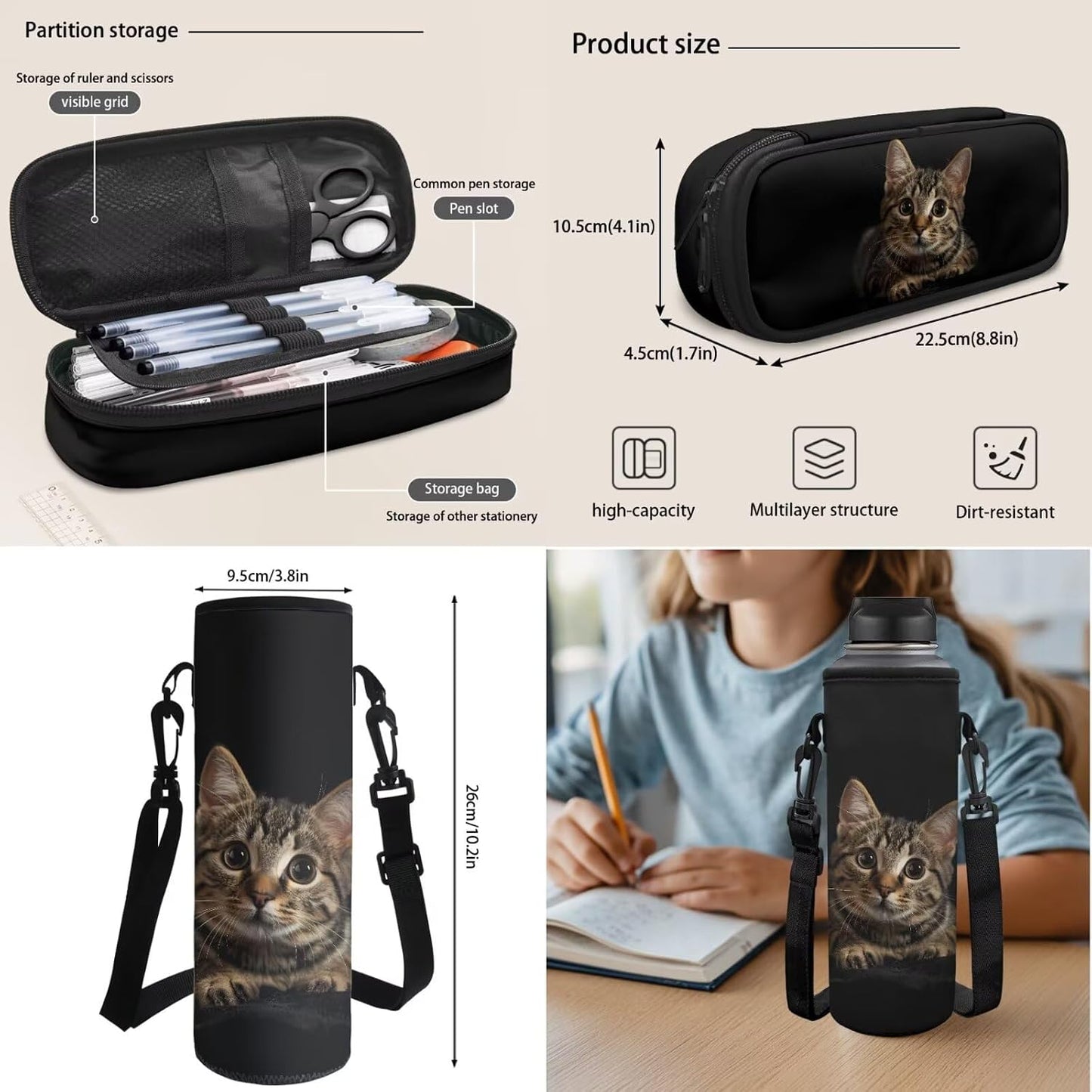 Highland Cow Backpack with Lunch Box Set for Kids Sunflower School Backpack for Girls Boys Back to School Bag Student Travel Backpacks Reusable Utensils Pen Case Water Bottle Bag 5PCS