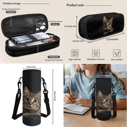 Highland Cow Backpack with Lunch Box Set for Kids Sunflower School Backpack for Girls Boys Back to School Bag Student Travel Backpacks Reusable Utensils Pen Case Water Bottle Bag 5PCS