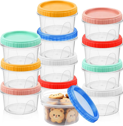 12 Pack Freezer Containers with Screw On Lids, 10oz Stackable Reusable Food Storage Container, Airtight Plastic Storage Containers with Twist Top Lids for Food Sauce Jello Soup