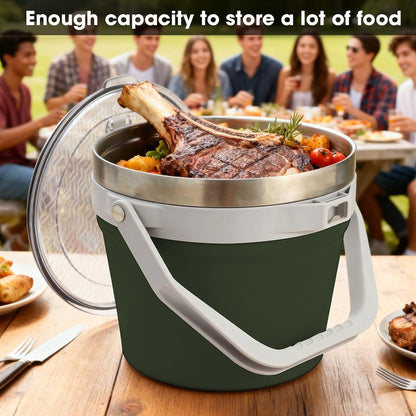 COKTIK 7L Vacuum Insulated Ice Bucket with Lid and Scoop& Tongs，Large capacity Stainless Steel Beverage Bucket for Cocktail, Champagne, Wine, Beer，Large Parties（Milk White Suit）