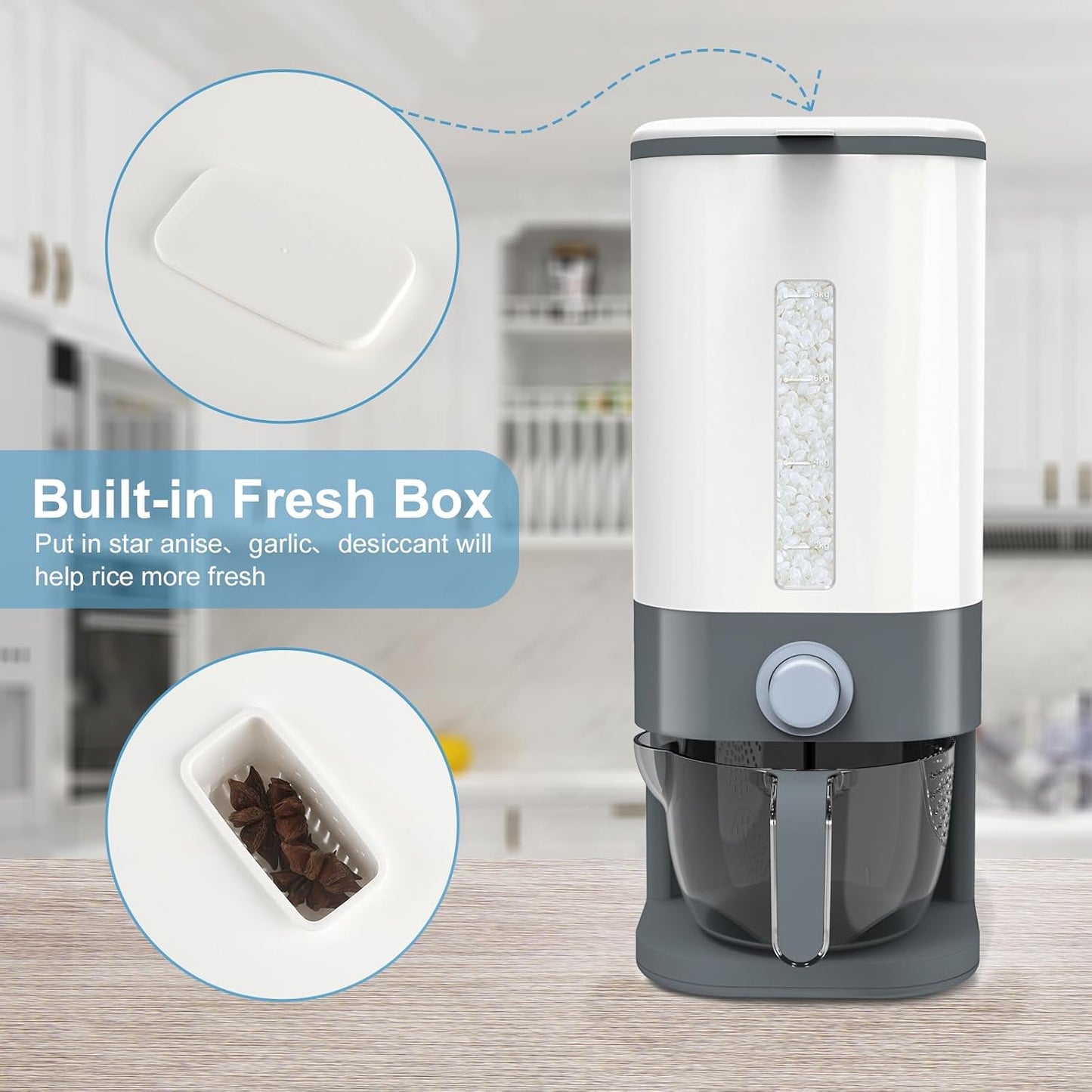 25 Lbs Cereal & Rice Dispenser - Airtight Countertop Storage Container for Kitchen & Pantry