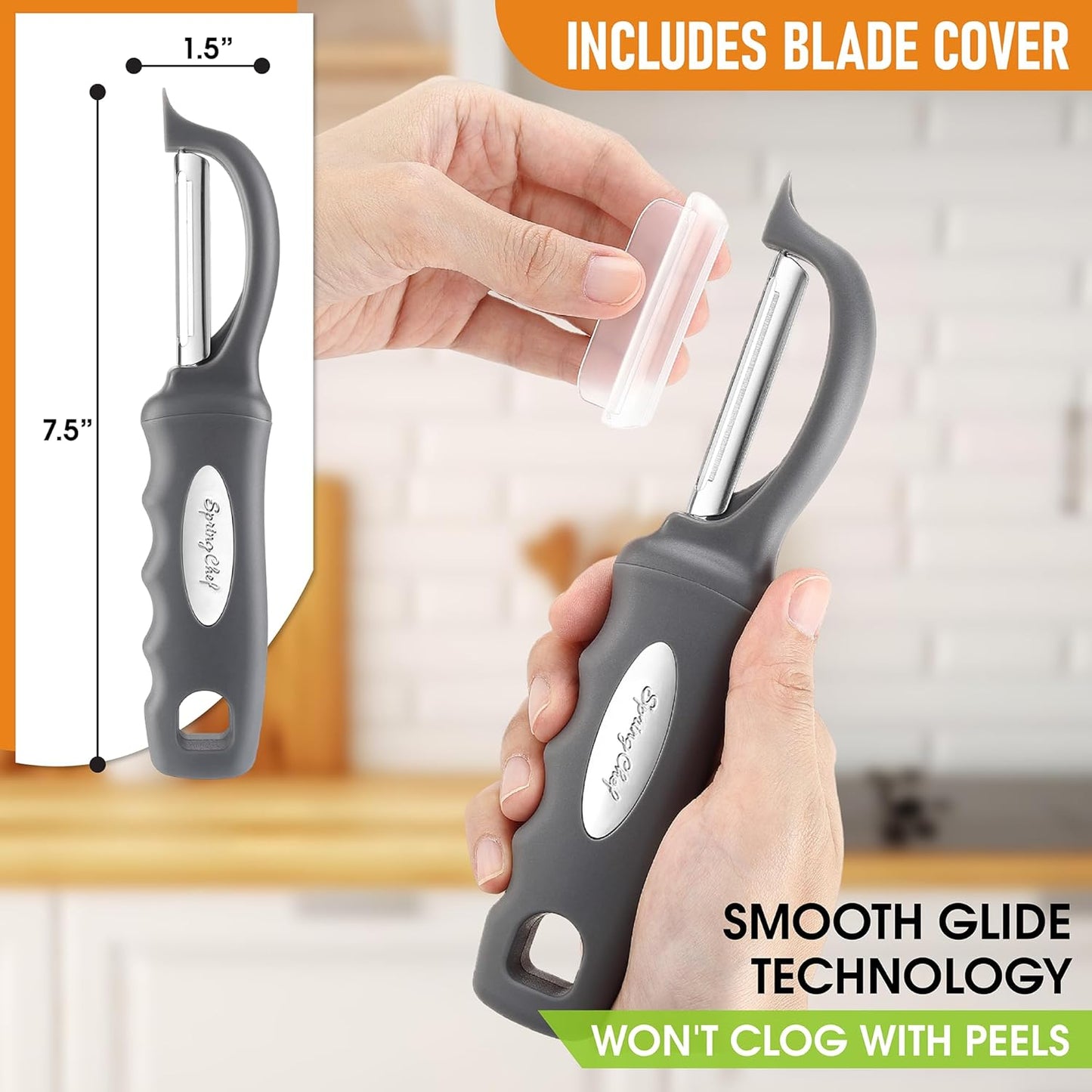 Spring Chef Premium Swivel Vegetable Peeler, Soft Grip Handle and Ultra Sharp Stainless Steel Blades - Perfect Kitchen Peeler For Veggie, Fruit, Potato, Carrot, Apple - Mango