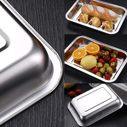 3Pcs Stainless Steel Breading Trays Set, Breading Dishes for Chicken Breasts, Marinating Meat and Prepping Meals (10.4" x 7.7" x 1.9")