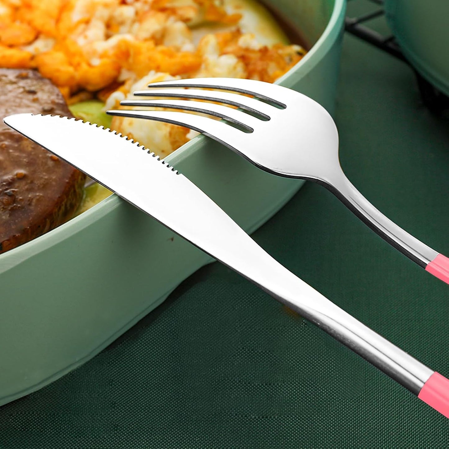 VANRA 4-Piece Portable Travel Utensils Set with Case 18/8 Stainless Steel Flatware Set Reusable Cutlery Set with Fork Spoon Knife Chopstick for Lunch Travel Camping School Work Picnic (Pink)