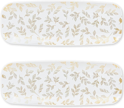 Rectangle White Serving Tray (2-Pack) - 17.5" Disposable Serving Platter for Appetizer, Fruits & Serving Dishes | Perfect Plastic Tray for Party Serveware