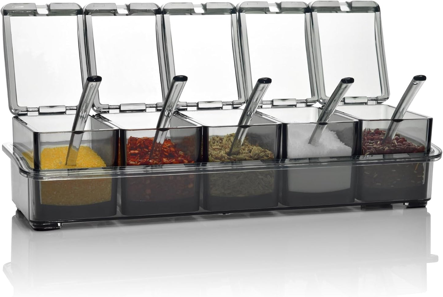 V·RESOURCING Clear Seasoning Box, 3 Pieces Seasoning Rack Spice Pots Storage Container for Spice Salt Sugar Cruet Liquid,Condiment Jars with 3 Spoons