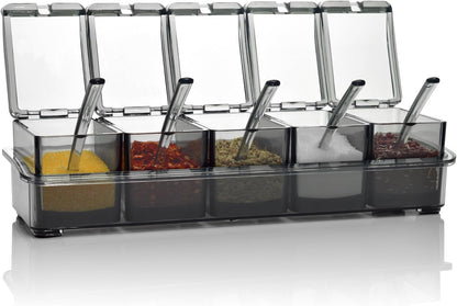 V·RESOURCING Clear Seasoning Box, 3 Pieces Seasoning Rack Spice Pots Storage Container for Spice Salt Sugar Cruet Liquid,Condiment Jars with 3 Spoons