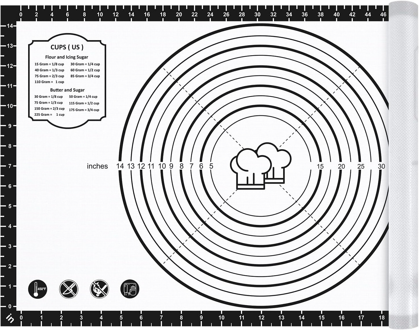 Silicone Baking Mat,28" x 20" Extra Thick Large Non Stick Sheet Mat with Measurement Non-slip Dough Rolling Mat,Reusable Food Grade Silicone Counter Mat for Making Cookies,Macarons,Bread and Pastry