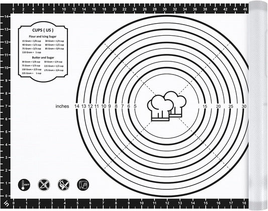 Silicone Baking Mat,28" x 20" Extra Thick Large Non Stick Sheet Mat with Measurement Non-slip Dough Rolling Mat,Reusable Food Grade Silicone Counter Mat for Making Cookies,Macarons,Bread and Pastry