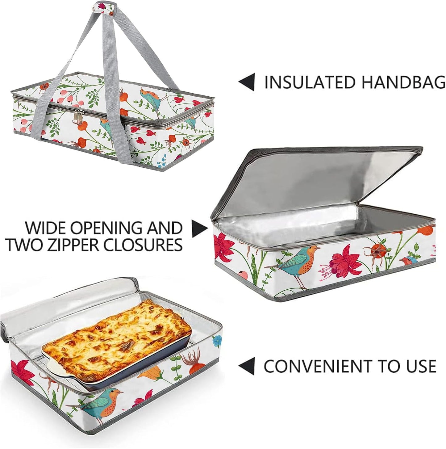 Insulated Casserole Carrier Fits Pioneer Woman Kitchen Stuff & 9x13 Baking Dish, Large Lasagna Lugger Tote, Leakproof Thermal Food Warmer Bag for Potluck, Picnic, Travel, Hot/Cold Food & Mom Gifts