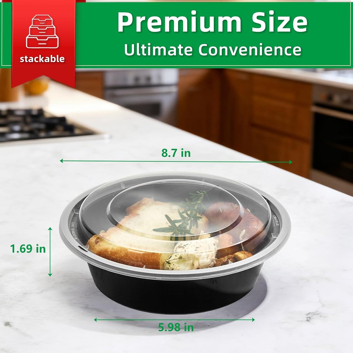 Meal Prep Containers Reusable 10 Pack-28 oz Food Storage Containers with Lids To Go Food Containers Takeout, Microwave Dishwasher Freezer Safe, Stackable, BPA Free, Plastic (Black)
