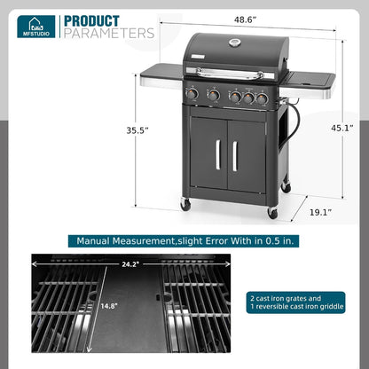MFSTUDIO 5 Burner Gas Grill Griddle Combo with Porcelain-Enameled Cast Iron Grates,Cutting Board and Double Lids, Duel-Function Propane BBQ Grills with Flat Top Grddle for Outdoor Barbecue Cooking