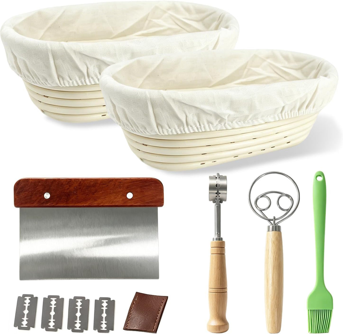 Banneton Bread Proofing Basket, 10 inch Oval Banneton Basket,Sourdough Proofing Basket,Bread Bowl Handmade Rattan Baskets and Liners for Professional & Home Sourdough Bread Baking
