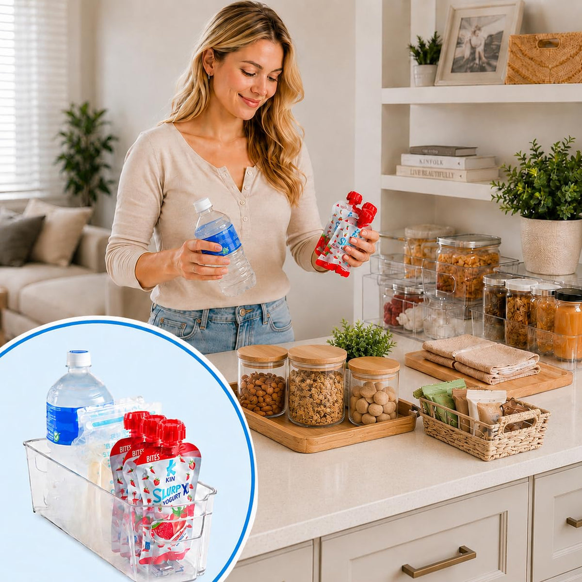 2 Set Breast Milk Storage Containers for Fridge and Freezer with Automatic Pusher, Clear Organizer Self Pushing Bins for Breastmilk Bags, Bottles and Pouches, 14.7 x 4.3 x 3.9 Inches