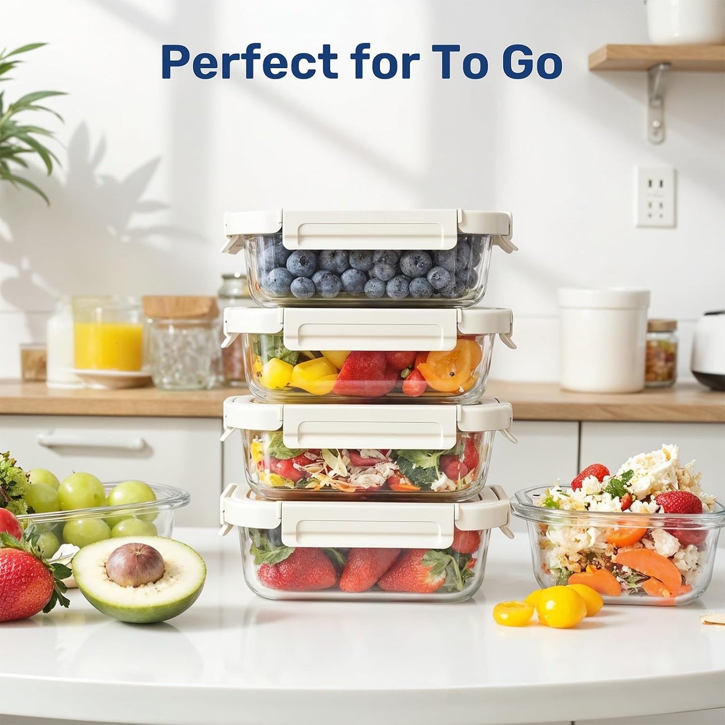 Simple Deluxe Meal Prep Food Containers with Exclusive Glass Lids, Glass Storage Containers with Lids, BPA-Free, Glass Lunch Boxes for Lunch, Pantry Organizers, Freezer to Oven Safe, 4 Pack