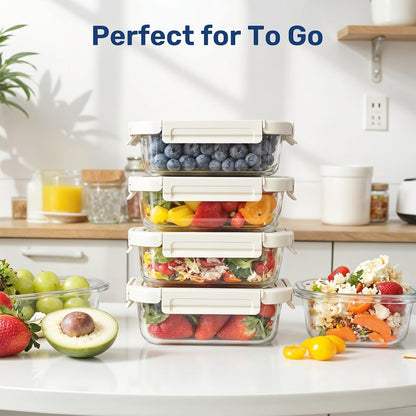 Simple Deluxe Meal Prep Food Containers with Exclusive Glass Lids, Glass Storage Containers with Lids, BPA-Free, Glass Lunch Boxes for Lunch, Pantry Organizers, Freezer to Oven Safe, 4 Pack