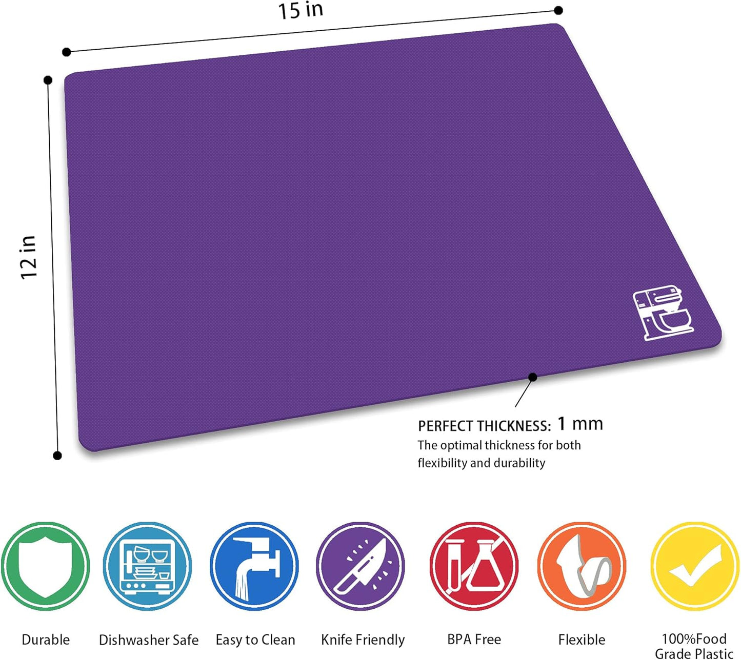 ZVP Flexible Plastic Cutting Board Set of 3 Gradient Color, Colorful Chopping Boards, BPA Free Mats, Non Slip, Dishwasher Safe, 15x12 Inch, Pink Multi-Color