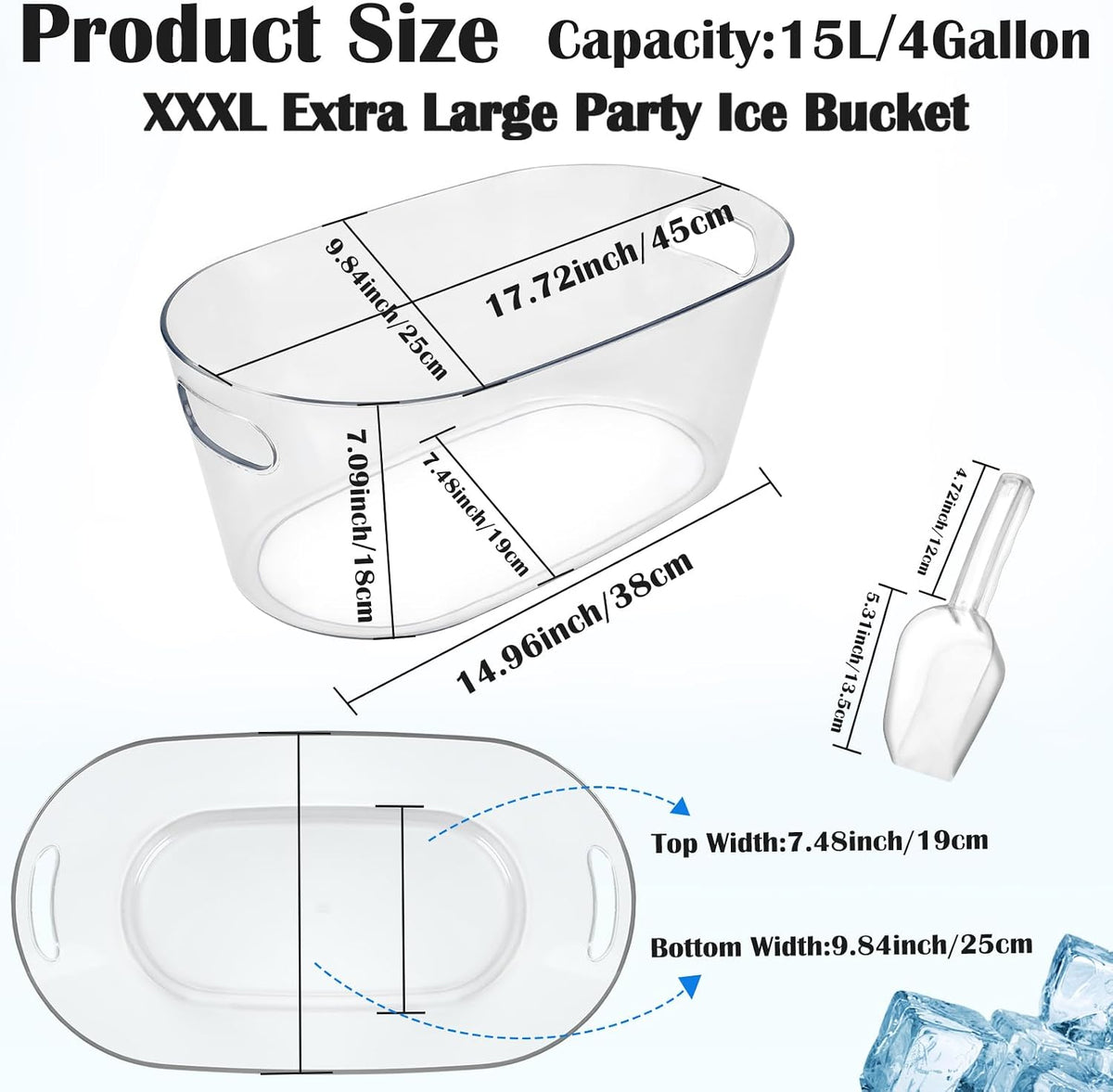 15L Large Ice Buckets for Parties, 2 Pack Champagne Ice Buckets, Portable Beverage Tub with Scoops for Champagne Beer Drink Wine Cocktails for Mimosa Bar Party Supplies