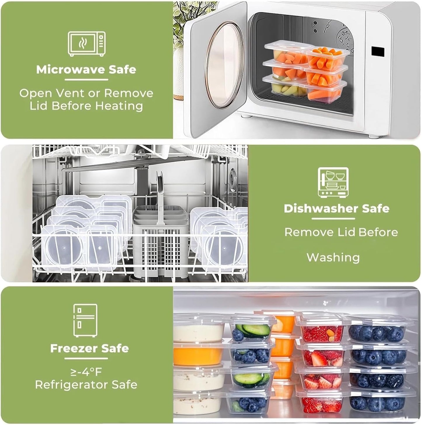 20 Pack Reusable Snack Containers with Lids, Double Compartment Snack Containers for kids & Adults -2 Compartment Condiment Containers, Dishwasher & Microwave Safe, for Portion Control, Meal Prep