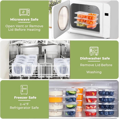 20 Pack Reusable Snack Containers with Lids, Double Compartment Snack Containers for kids & Adults -2 Compartment Condiment Containers, Dishwasher & Microwave Safe, for Portion Control, Meal Prep