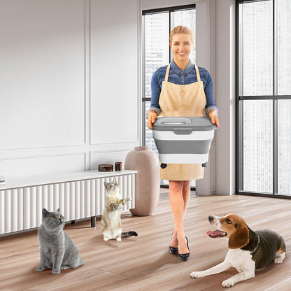 Dog Food Container, Collapsible Pet Food Storage Container 17-20 lb with Rolling Wheels & Airtight Lid, Plastic Storage Bin With Dog Food Scoop and Measuaring Cups