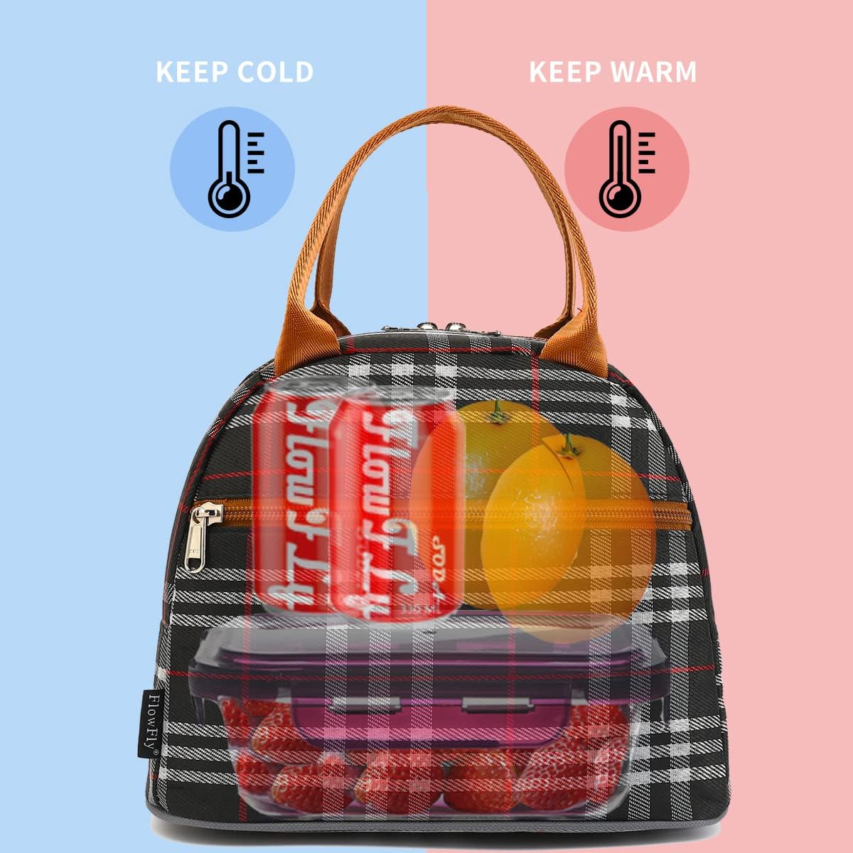 FlowFly Insulated Lunch Cooler Bag - Tote Bag Organizer for Women/Men, Black - Colors B