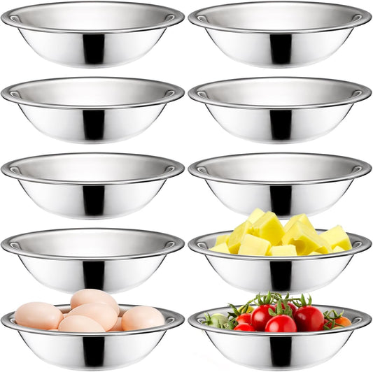 Okllen 10 Pack Small Stainless Steel Bowls, 6 1/2 Inch Wide Kitchen Metal Bowl with Flat Base, 3/4 Quart Prep Bowls for Meal Prep, Cooking, Serving, Baking