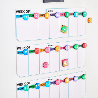 4 pack weekly fridge calendar Magnet rotate by week,reusable rotating Dry Erase calendar Planner magnetic to keep track of work and school schedules,13.9 x 4.9 inch