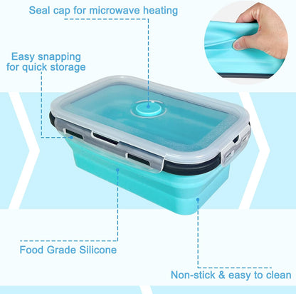 Guyuyii 4 Pack Space-Saving Collapsible Food Storage Containers with Lids | 12/17/27/40 oz Food-Grade Silicone Set for RV, Camping, Meal Prep, Small Kitchens - Microwave/Freezer/Dishwasher Safe