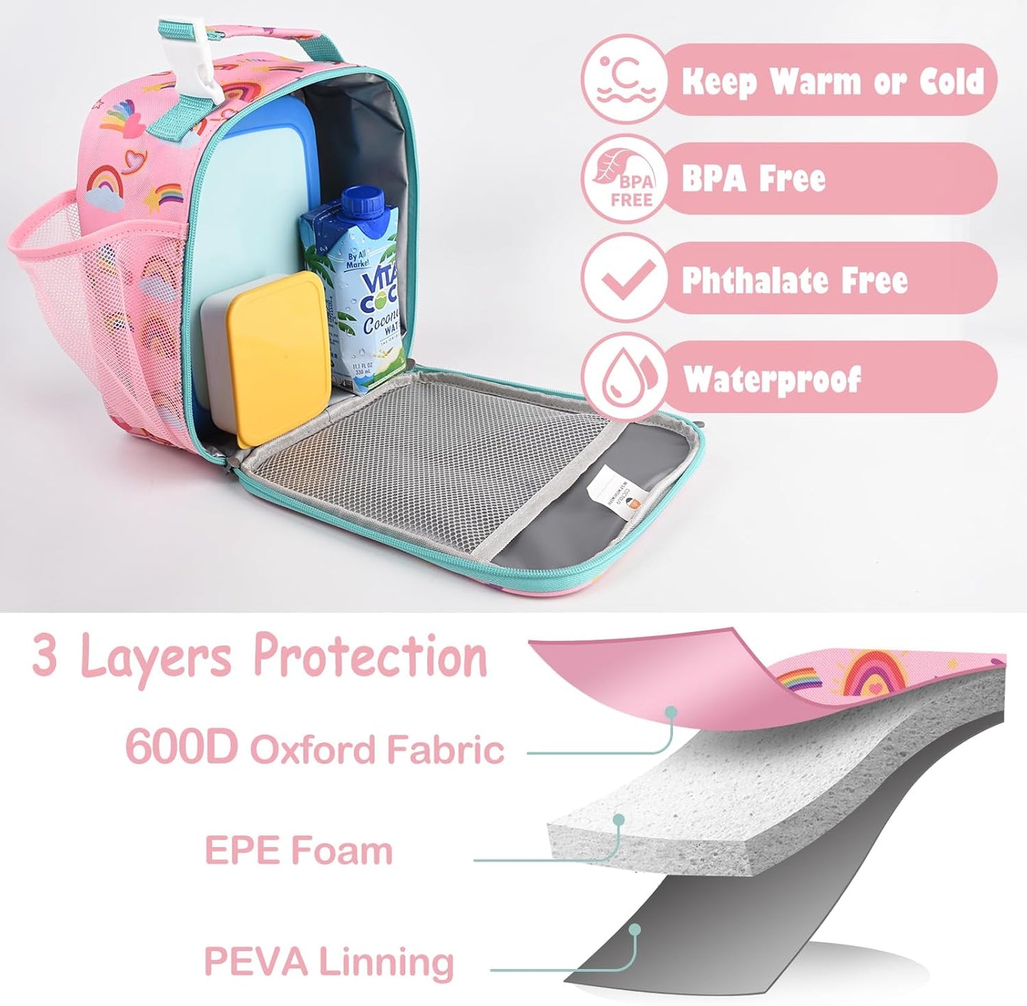CaCTOUR Lunch Box Kids,Premium Insulated Lunchbox for Girls Boys,Soft Mini Cooler Bag Back to School Thermal Reusable Lunch Bag for Work School Picnic (Blue)