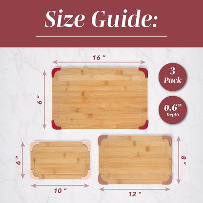 COOK WITH COLOR Non-Slip Cutting Board Set – Kitchen Essentials with Easy Grip Handle for Meat, Veggies, and Fruits, 3 Cutting Boards, Bamboo Non-Slip Grey
