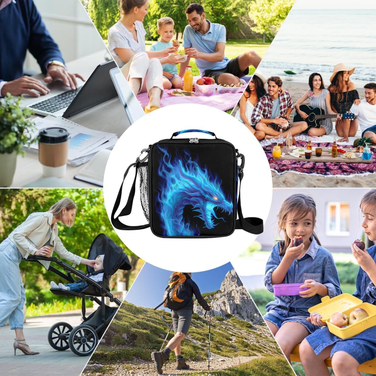 cfpolar Skull Skateboard Lunch Box for Boys Girls, Insulated Lunch Bags for Kids Reusable Mini Cooler Lunch Tote Lunchbox Thermal Meal Tote Kit with Shoulder Strap for Work School Picnic
