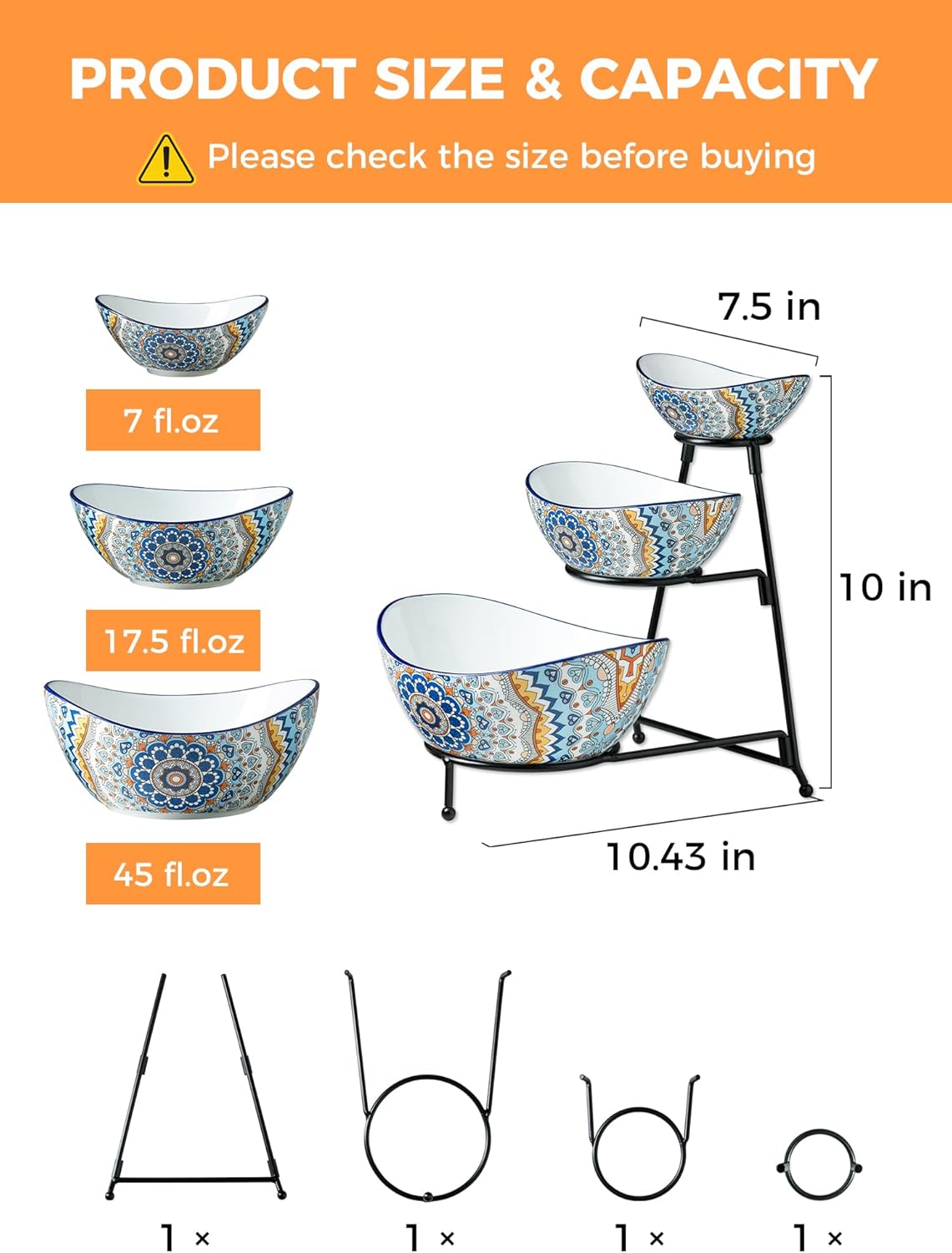 YHOSSEUN 3 Tier Serving Stand Oval Serving Bowl with Metal Rack, Tied Serving Bowls Food Display Dessert Appetizer, Chip and Dip Serving Bowl Set for Parties, Gold-45oz / 17.5oz / 7oz
