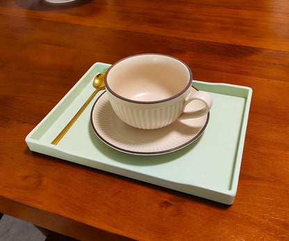 White Serving Tray (13.5 x 9.6 inch) for Serving Accessory, Elegant & Stackable Plastic Tray for Spa, Coffee, Drinks, Tea, Bar, Party, Seasoning, Perfume and Display Use.