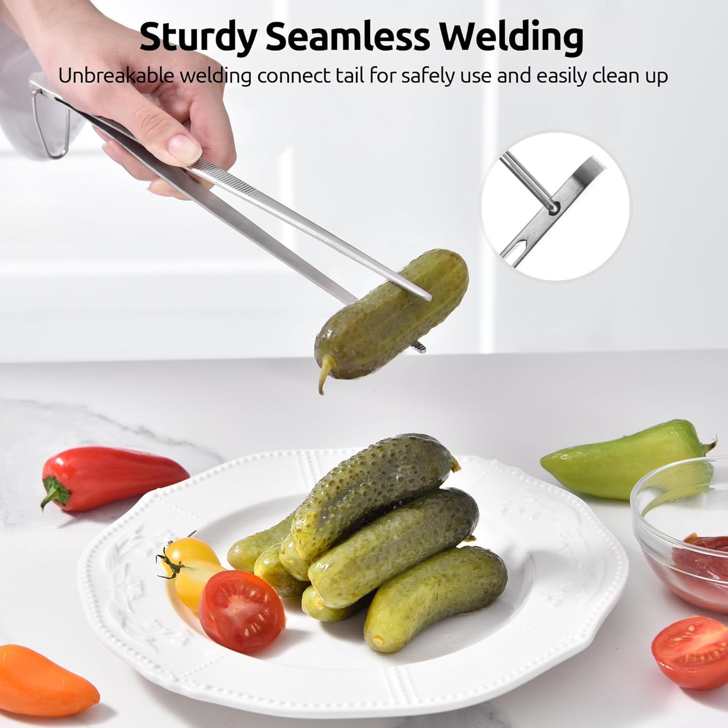 U-Taste 8"+10"+12" Kitchen Cooking Tweezer: 18/8 Stainless Steel Food-Grade Metal Food Tong, Flexible Pinching, Seamless-Welding and Sturdy for Serving Grilling Frying, Plating, Feeding (Pointed Tip)